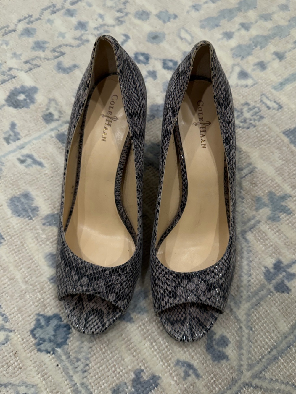 Cole Haan Snakeskin print peep toe heels